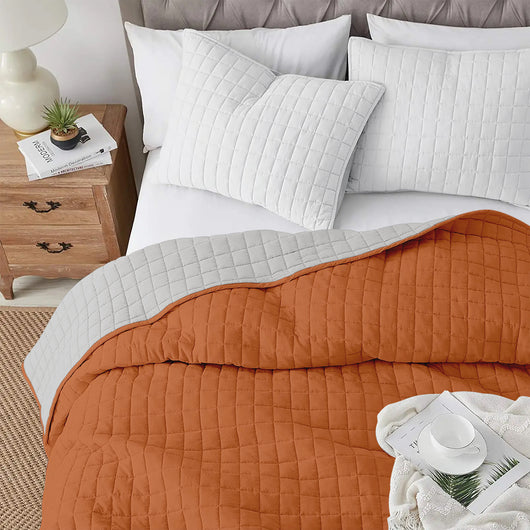 Trapuntino Coperta Primaverile Bicolore Trapunta Anallergica Piumino Mezza Stagione e Antiacaro Colorato Tinta Unita Made in Italy Rust/Grigio - Matrimoniale