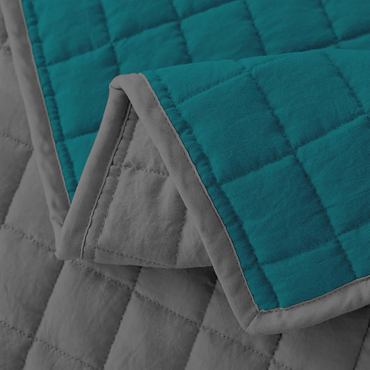 Trapuntino Coperta Primaverile Bicolore Trapunta Anallergica Piumino Mezza Stagione e Antiacaro Colorato Tinta Unita Made in Italy Petrolio/Grigio - Una piazza e mezza