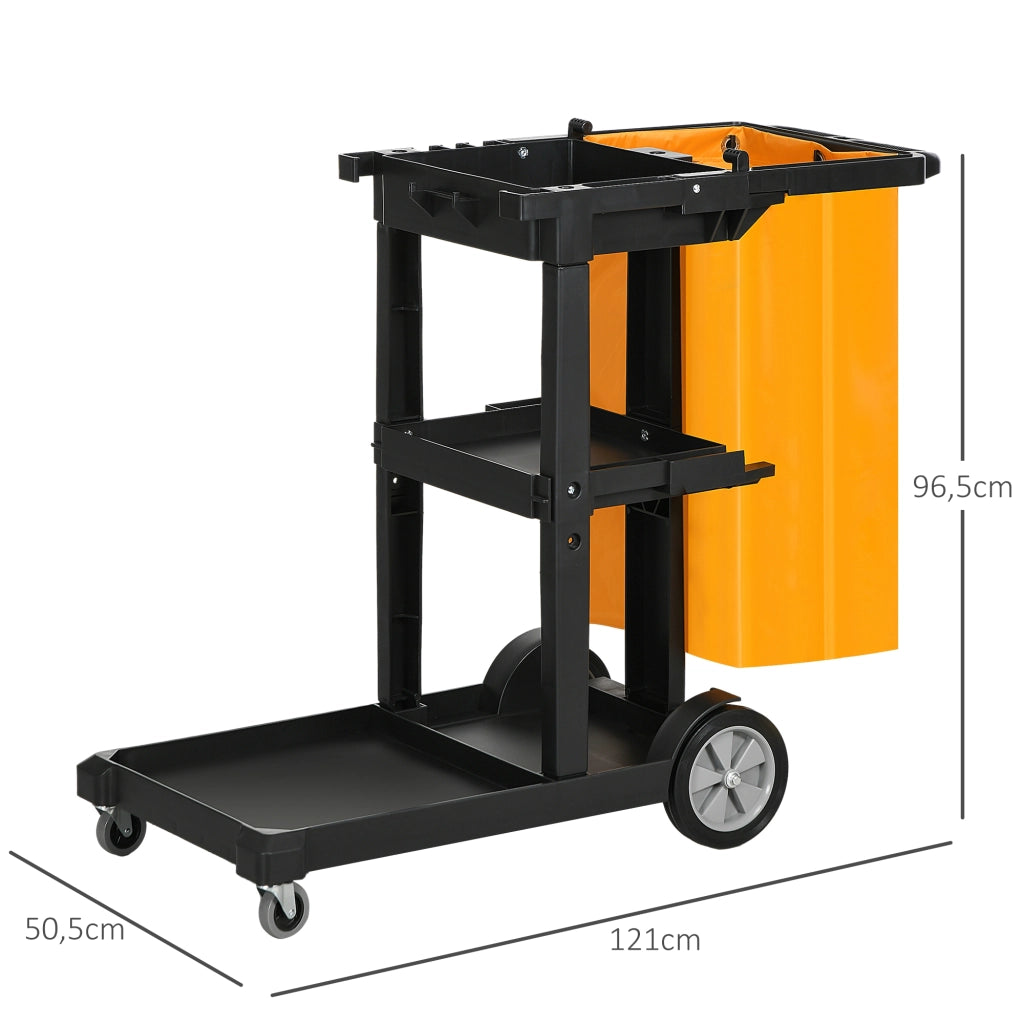 Carrello per Pulizia con 3 Ripiani e Ruote ¨C zephmum ¨C Nero e Giallo 121x50.5x96.5 cm