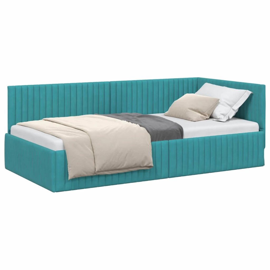 Cornice del letto ad angolo Turchese 100 cm x 200 cm Velluto 42016284