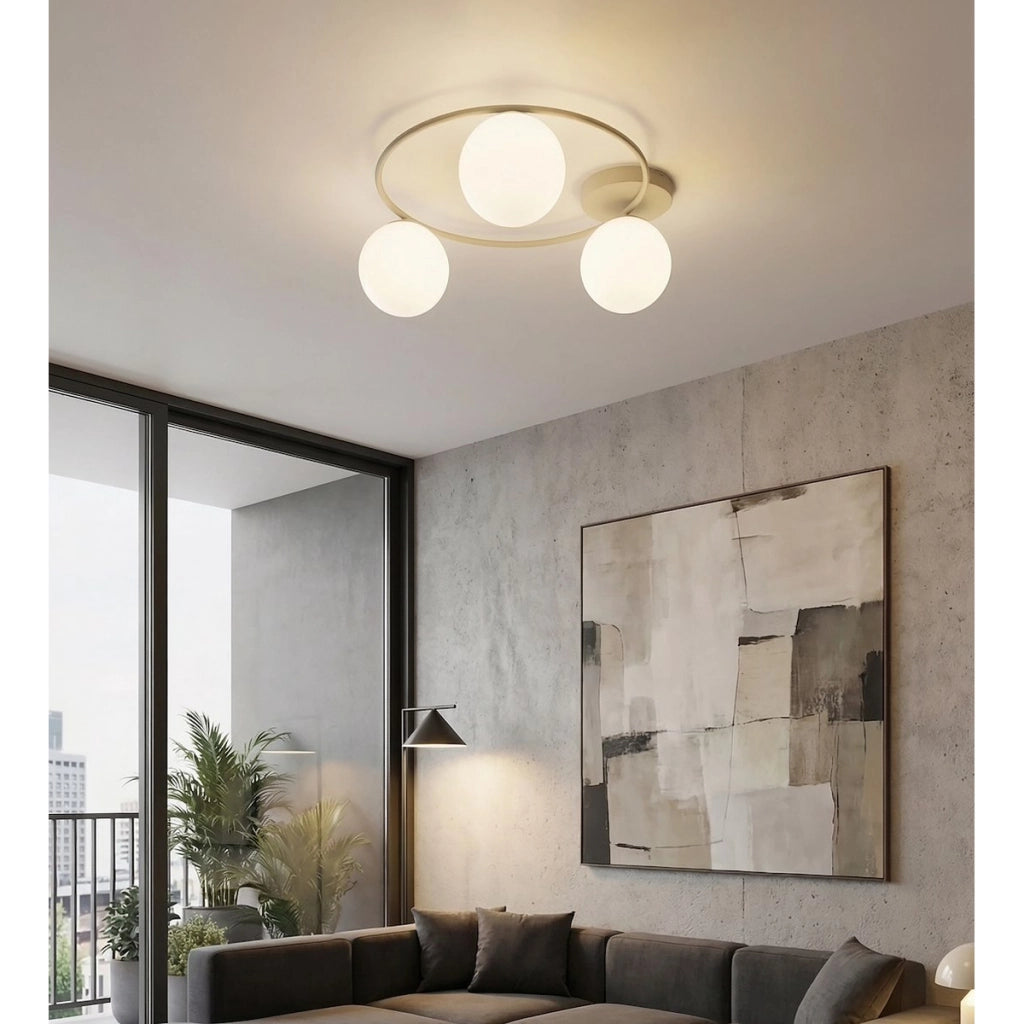 Lampada a sospensione SOPRA con sfere in vetro bianco opale