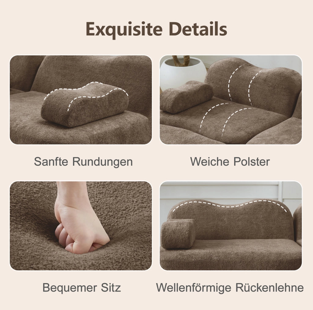 Divano modulare angolare in velluto marrone con pouf; 192x167x70 cm; senza montaggio