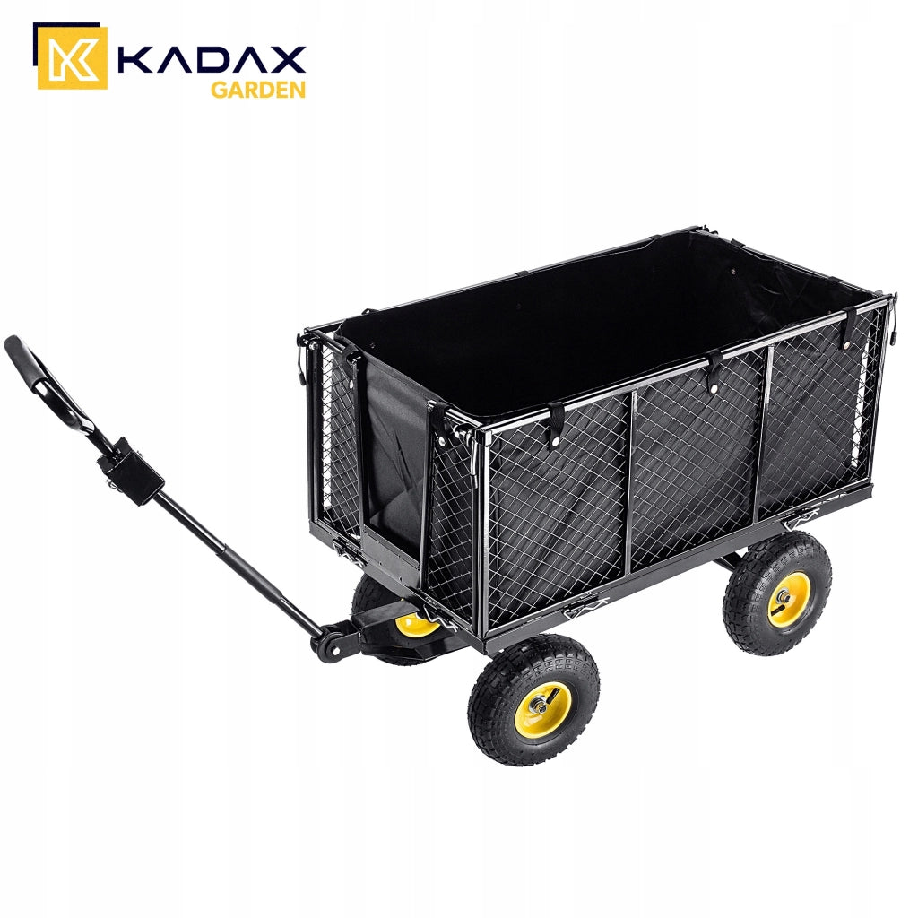 Carrello da giardino KADAX con carriola, rimorchio per trasporto, portata 450 kg, con telone, grande.