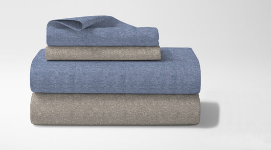 Set Lenzuola 100% cotone di flanella Effetto Melangiato Tinto in Filo Singolo, Piazza Mezza, Matrimoniale Federe Bicolore  - Dove/Blu - Piazza e mezza