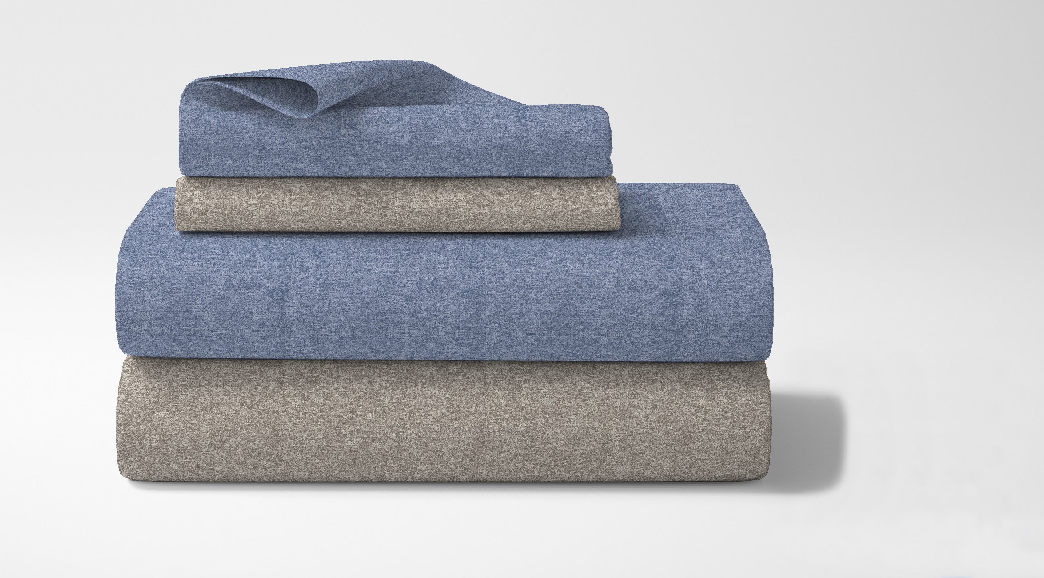 Set Lenzuola 100% cotone di flanella Effetto Melangiato Tinto in Filo Singolo, Piazza Mezza, Matrimoniale Federe Bicolore  - Dove/Blu - Singolo