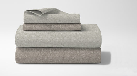 Set Lenzuola 100% cotone di flanella Effetto Melangiato Tinto in Filo Singolo, Piazza Mezza, Matrimoniale Federe Bicolore  - Dove/Crema - Singolo