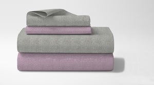 Set Lenzuola 100% cotone di flanella Effetto Melangiato Tinto in Filo Singolo, Piazza Mezza, Matrimoniale Federe Bicolore  - Grigio/Rosa - Piazza e mezza