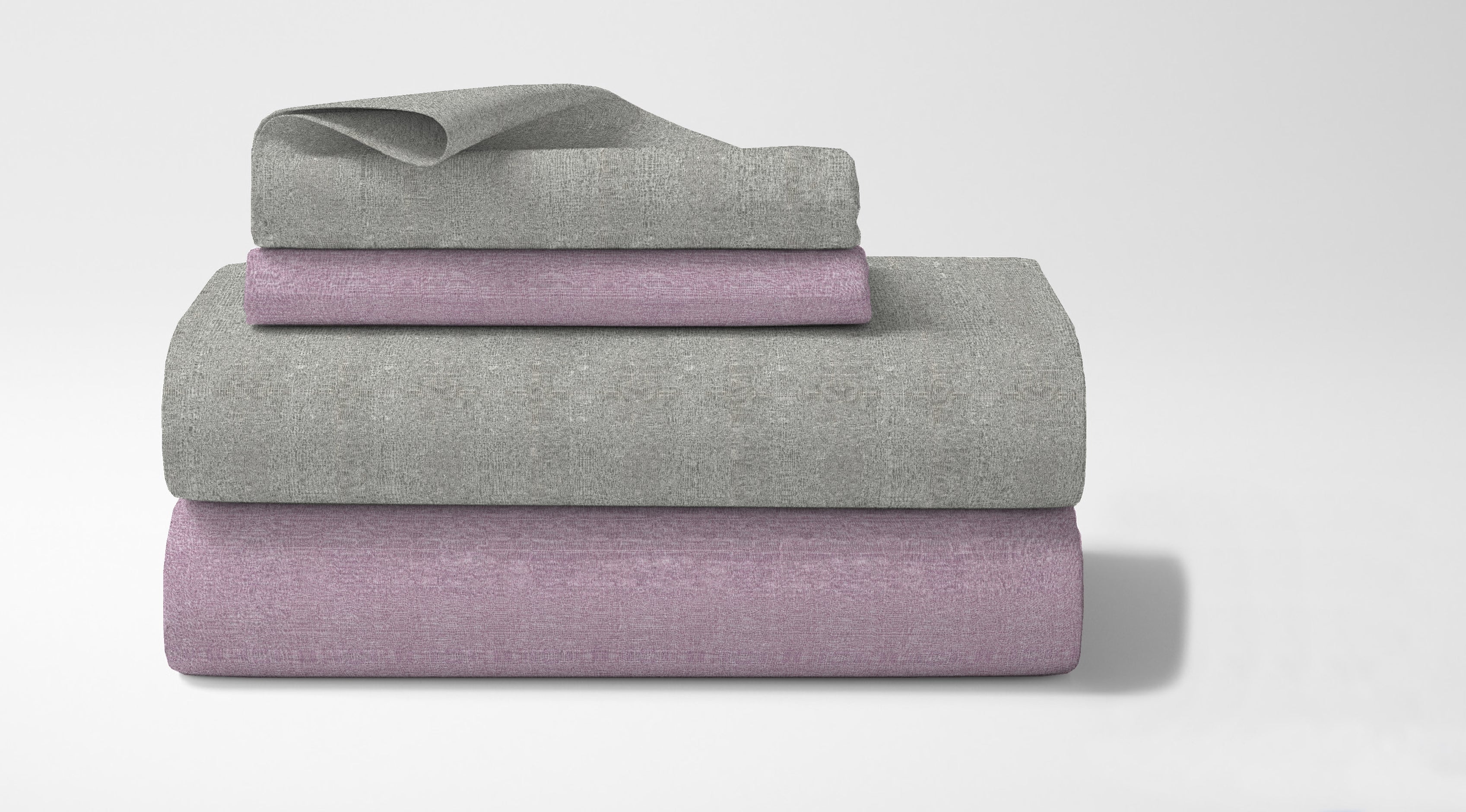 Set Lenzuola 100% cotone di flanella Effetto Melangiato Tinto in Filo Singolo, Piazza Mezza, Matrimoniale Federe Bicolore  - Grigio/Rosa - Piazza e mezza