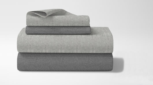 Set Lenzuola 100% cotone di flanella Effetto Melangiato Tinto in Filo Singolo, Piazza Mezza, Matrimoniale Federe Bicolore  - GrigioScuro/Grigio - Singolo