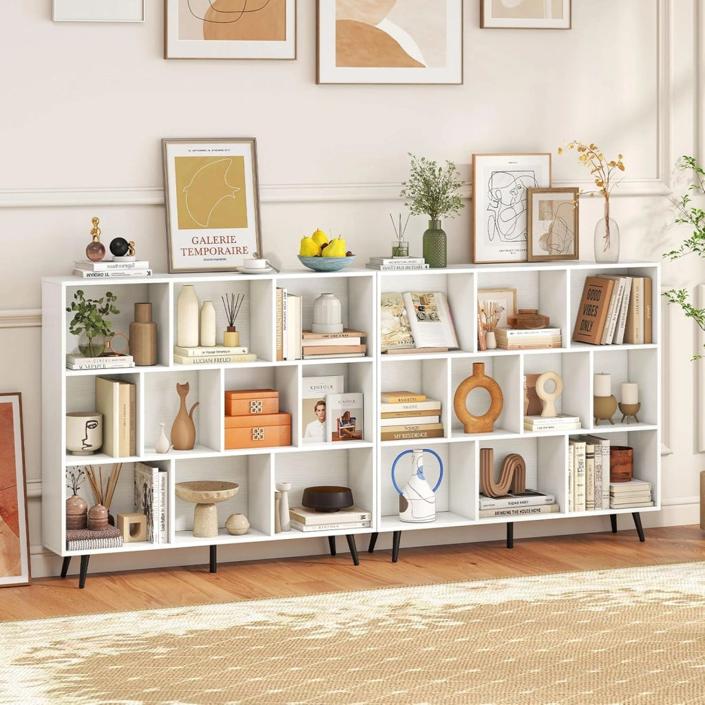 Libreria in legno con 7/8/10 scomparti aperti, scaffale per libri con piedini in metallo e kit antiribaltamento, scaffale a 3 livelli per soggiorno, ufficio (120 x 24 x 107 cm)