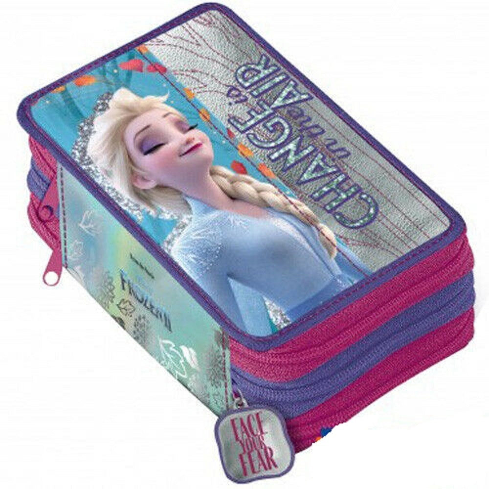 Trade Shop - Astuccio Portapenne 3 Zip Scomparti Completo Frozen Ii Accessori Scuola Bambine -