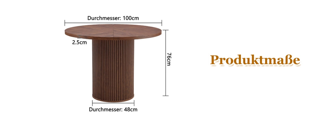 TAVOLO rotondo 100 cm in MDF effetto noce con piano a 4 segmenti