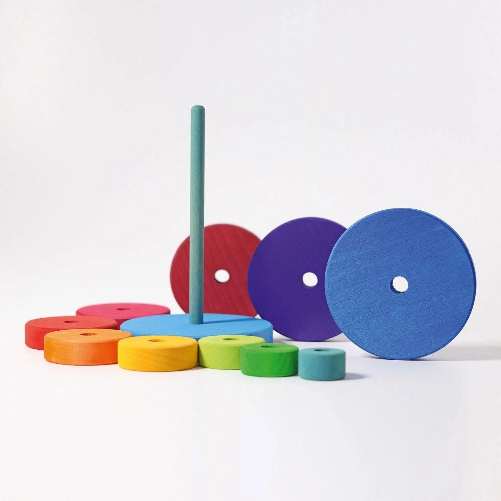 Trade Shop - Torre Conica Di Grimm Gioco In Legno Piramide Anelli Impilabili Montessori 14x6 -