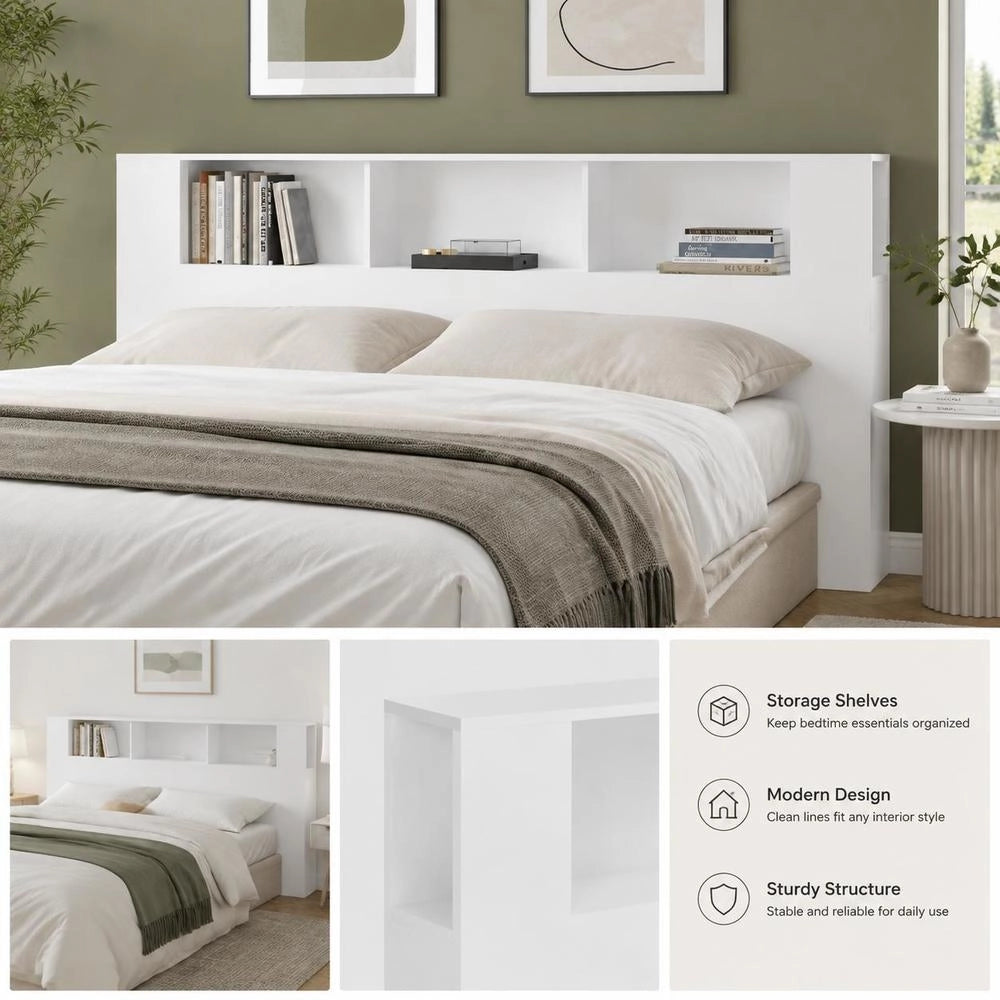 Headboard With Shelves, White, 200x18.5x104.5 Cm