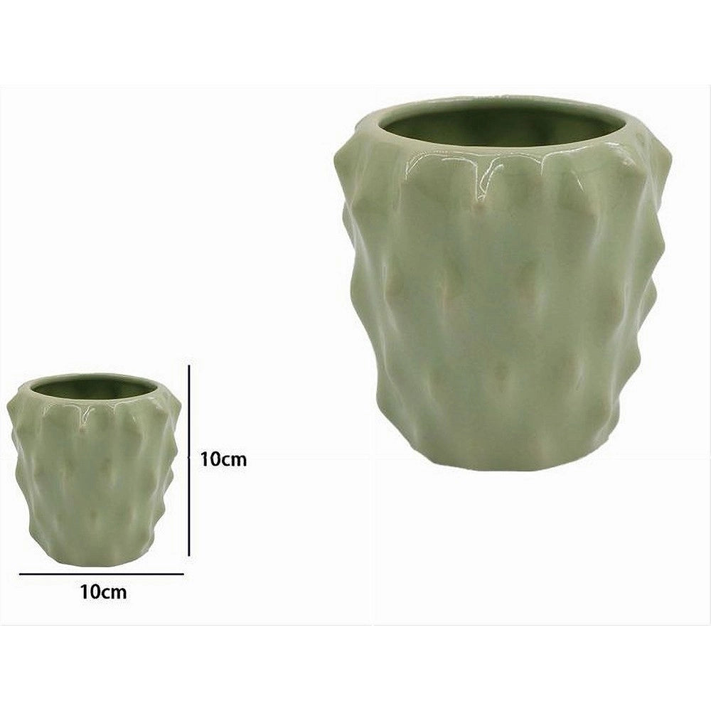 Trade Shop - Bicchiere Porta Spazzolini Ceramica Verde Effetto Cactus Accessorio Bagno 79934 -
