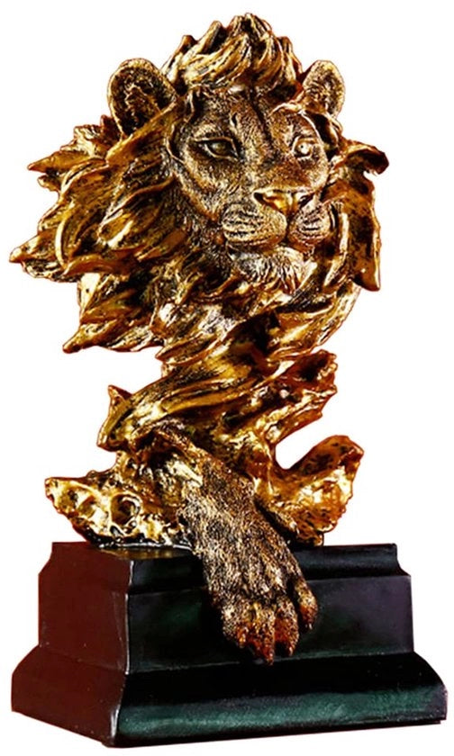 Busto di leone in legno, figura di leone in resina, figura di animale, decorazione per ufficio, arte artigianale, ornamenti per casa, ufficio, decorazione, regalo.