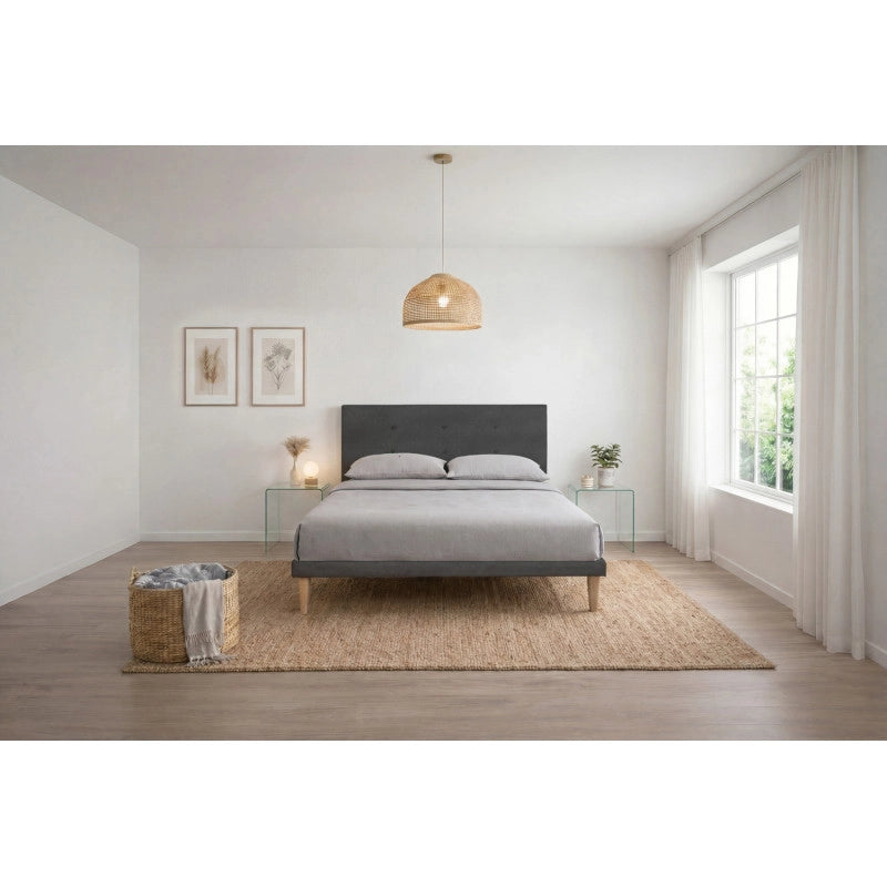 Letto imbottito Letto Matrimoniale alla Francese 140x200 cm Button - Con rete,Microfibra,Grigio