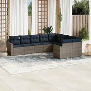 Set Divani da Giardino 9 pz con Cuscini Grigio in Polyrattan 3219431