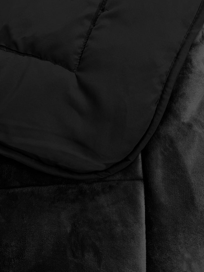 Trapunta Piumone Invernale In Tessuto Flanellato Effetto Velluto 550 Gr-Mq Nero - Matrimoniale