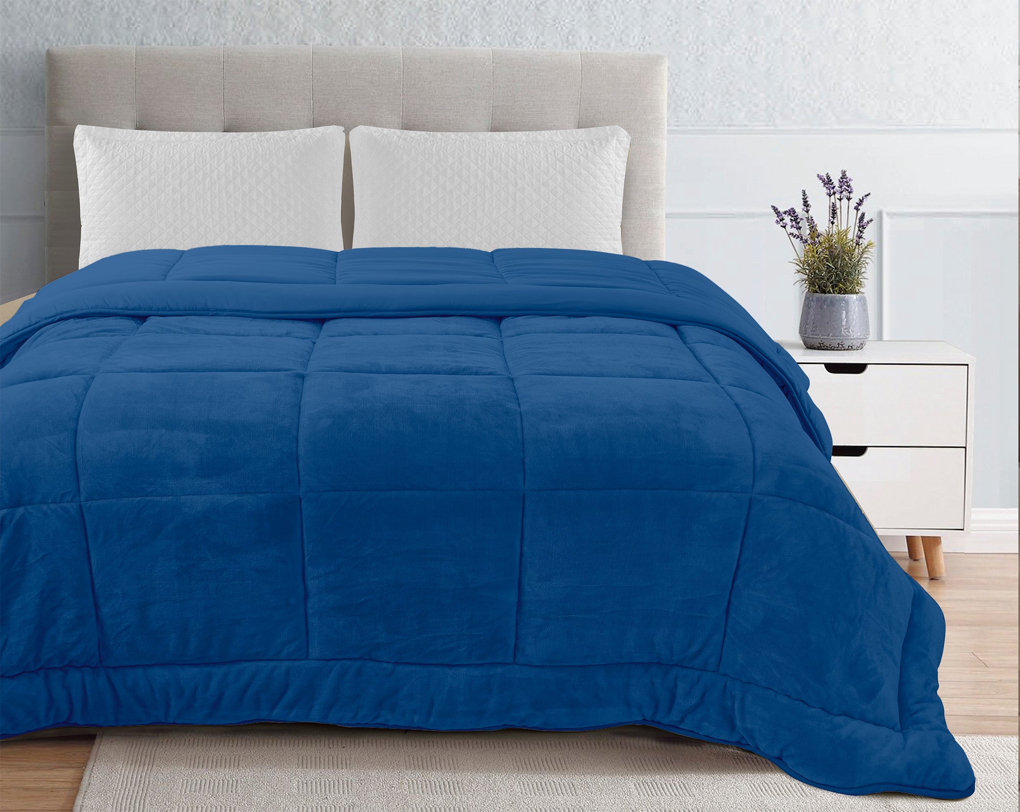 Trapunta Piumone Invernale In Tessuto Flanellato Effetto Velluto 550 Gr-Mq Avio - Piazza e mezza