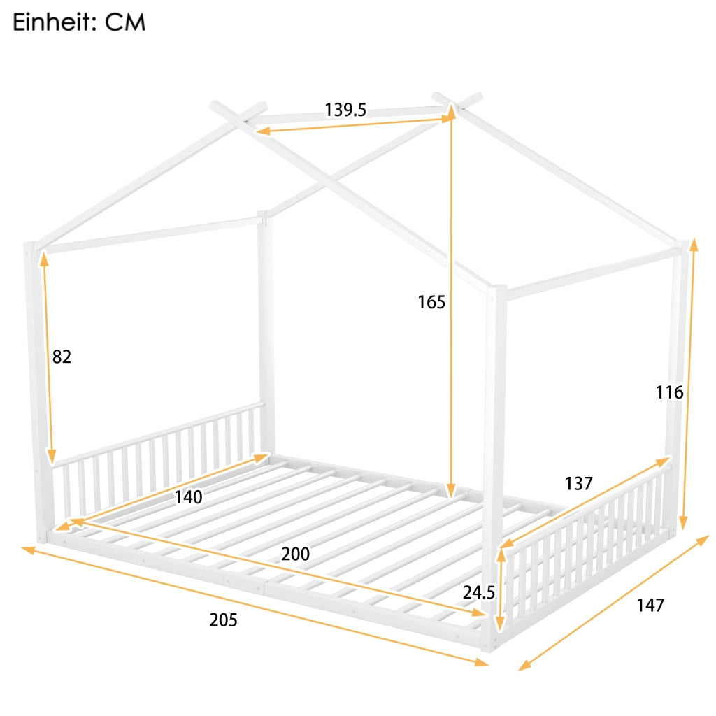LETTO a forma di casa 140x200 cm in metallo bianco per bambini