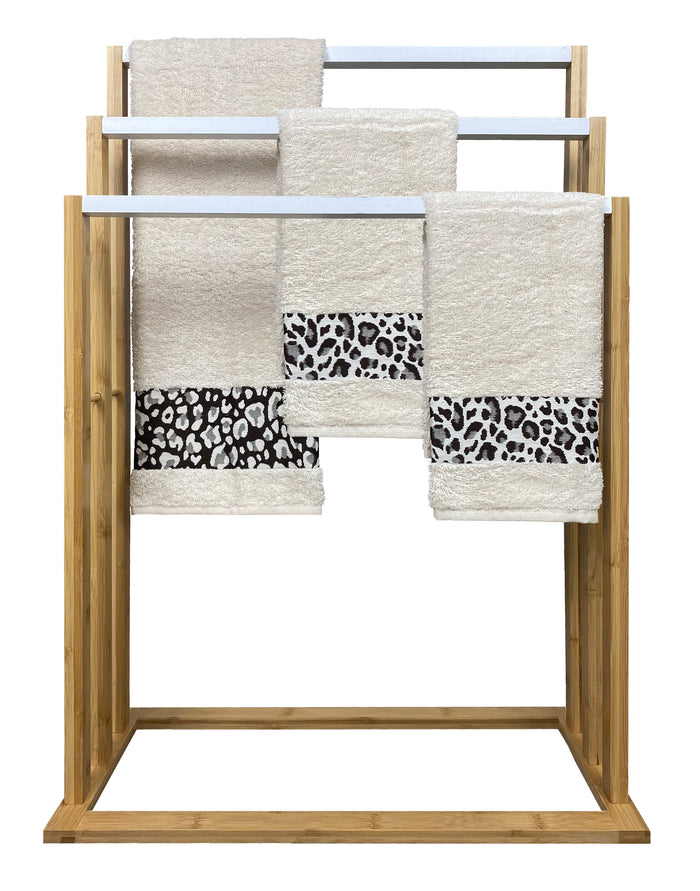 Set Asciugamani Made In Italy In Spugna 100% Cotone- LEOPARDATA NATURALE