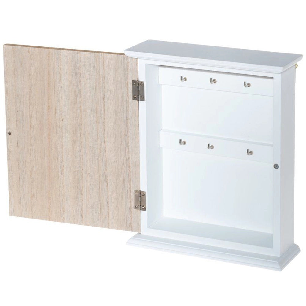 Armadietto Portachiavi da Parete in Legno con 6 Ganci Decoro Chiave 20x6.5x24cm