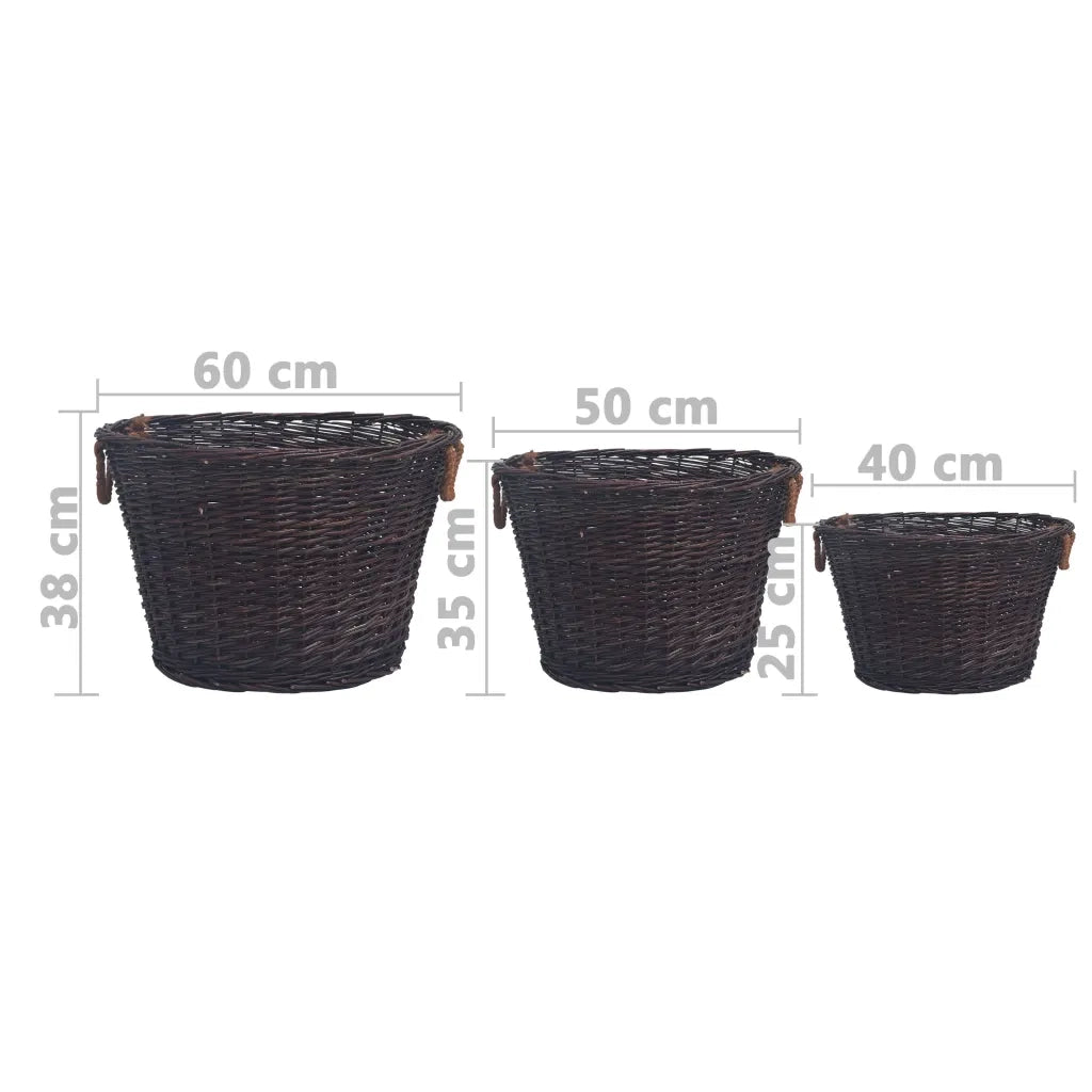 Set Cestini Portalegna Impilabili 3 pz-Cesta Legna da Ardere Marrone Scuro in Salice