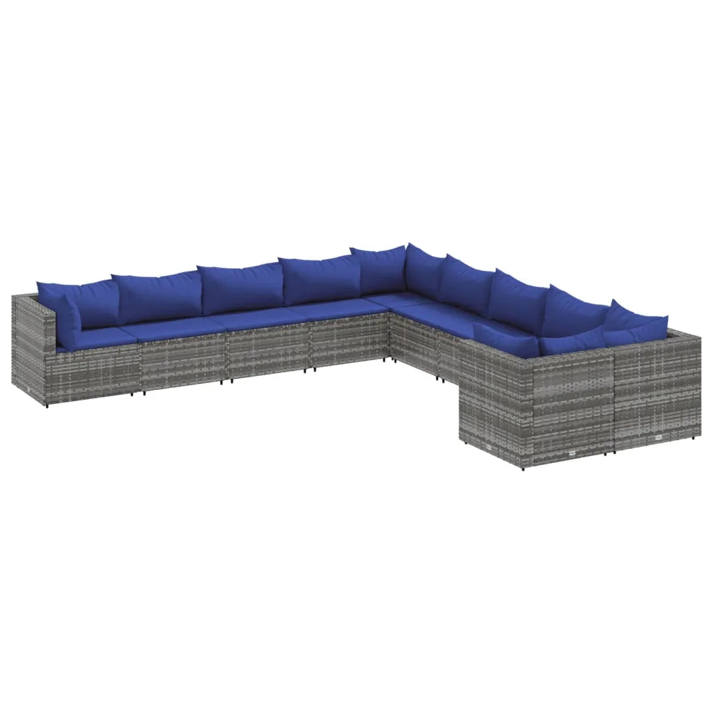 Set Divano da Giardino 10 pz con Cuscini Grigio in Polyrattan 3308351