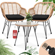 Set da Balcone 3 Pezzi Tavolino e Sedie da Giardino Effetto Polyrattan Salottino da Terrazzo