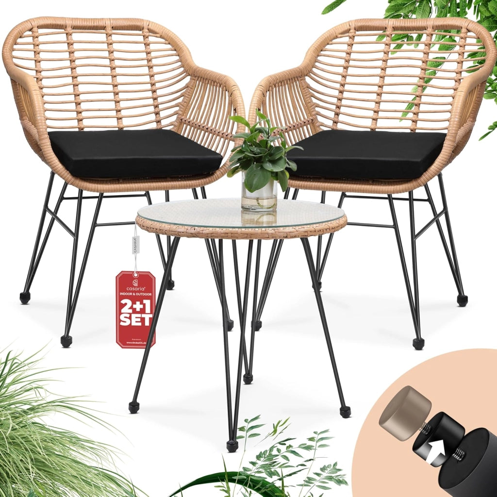 Set da Balcone 3 Pezzi Tavolino e Sedie da Giardino Effetto Polyrattan Salottino da Terrazzo