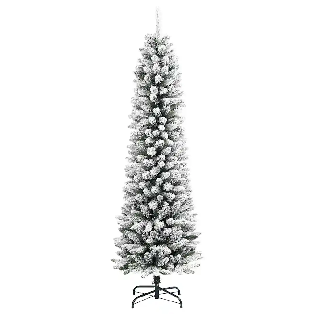 Albero Natale Artificiale Sottile Neve Floccata 180cm PVC e PE 4019687