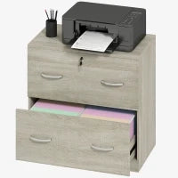 Cassettiera da Scrivania con 2 Cassetti con Guide per Cartelle Sospese per A4 Serratura e 2 Chiavi, 74x42x72 cm, Legno