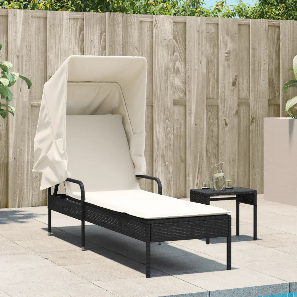 Lettino Prendisole con Baldacchino Nero in Polyrattan 368188