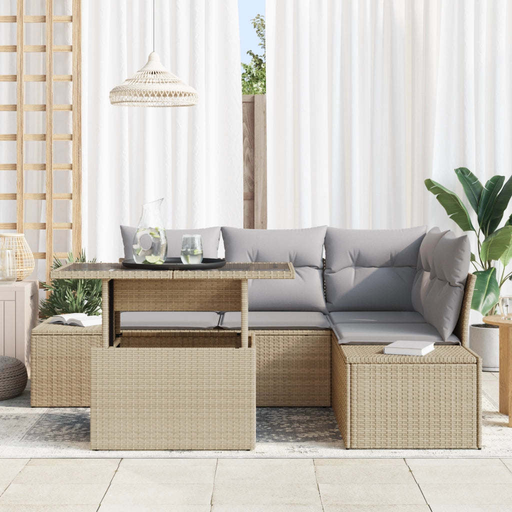 Set da giardino in rattan sintetico da 5 pezzi con cuscini beige