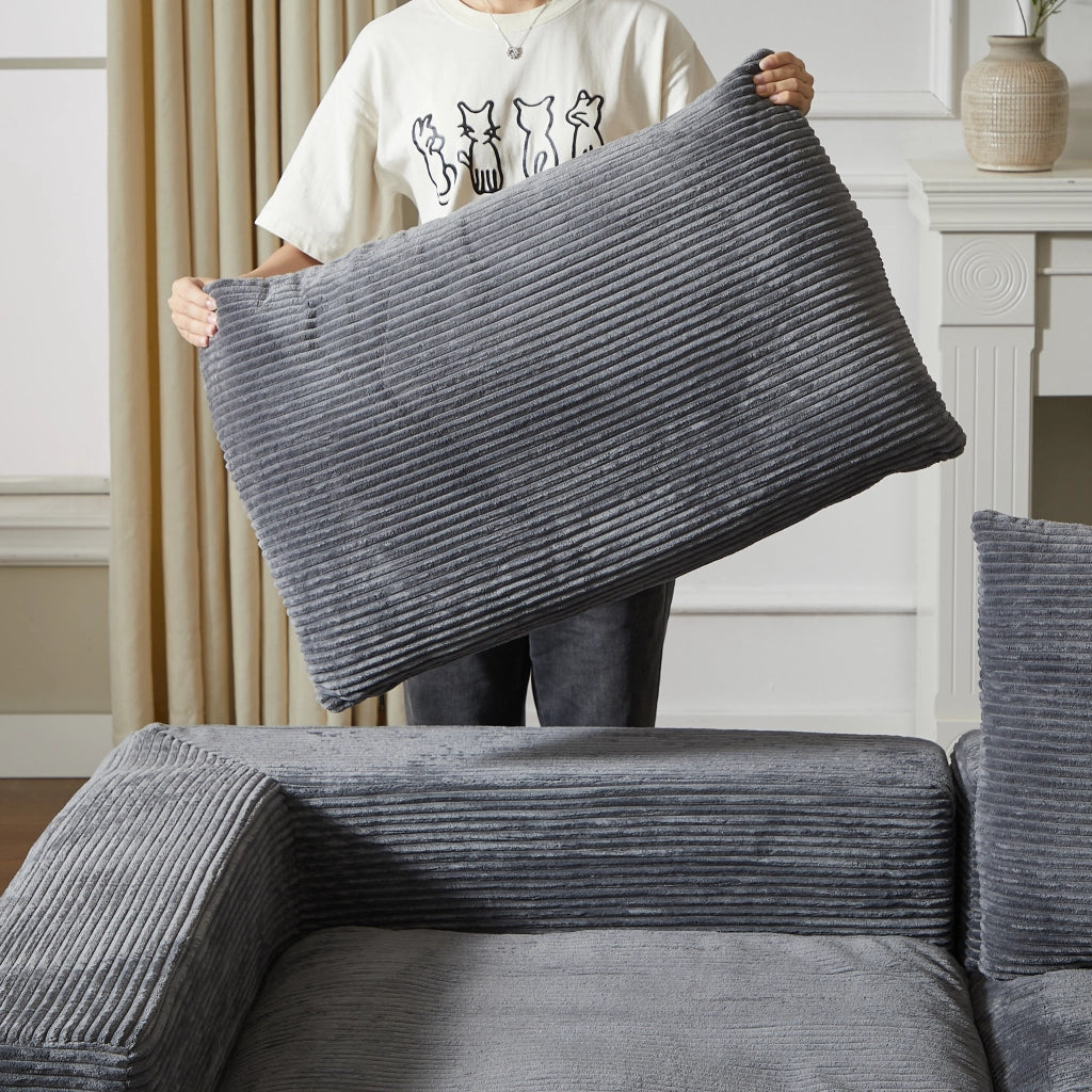 Divano modulare con chaise longue - con 3 cuscini e seduta reversibile - grigio scuro