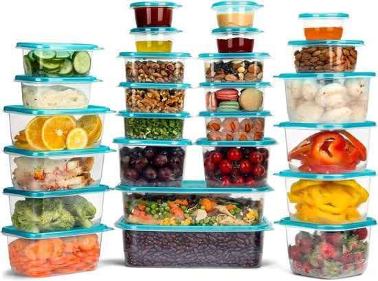 Contenitori di Cibo in Plastica Riciclabili con Coperchio - 26 Pacchi in 5 Dimensioni - Imprigionanti - Contenitori di Deposito BPA Liberi - Resistenti al Microonde, Congelatore e Lavastoviglie - Scatole per la Preparazione dei Pasti e le Colazioni