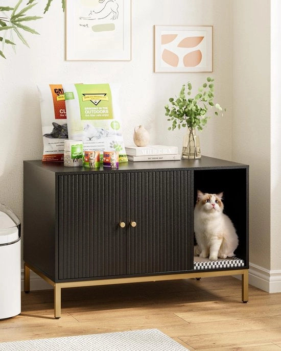 Casa per gatti con porte doppie - Casa per gatti con superficie di arrampicamento - Tavolo supplementare - 80 x 50 x 55 cm - Design moderno con decorazioni dorate