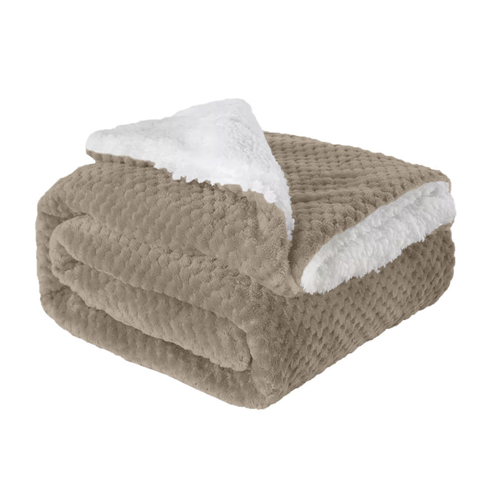 Coperta Plaid in Pile Sherpa Invernale Tinta unita 440 Gr/Mq Beige - Matrimoniale 200x230