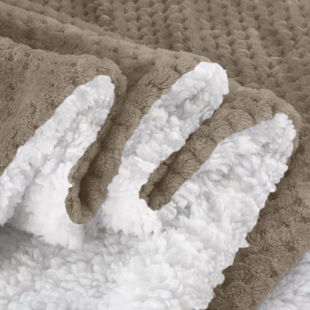 Coperta Plaid in Pile Sherpa Invernale Tinta unita 440 Gr/Mq Beige - Matrimoniale 200x230
