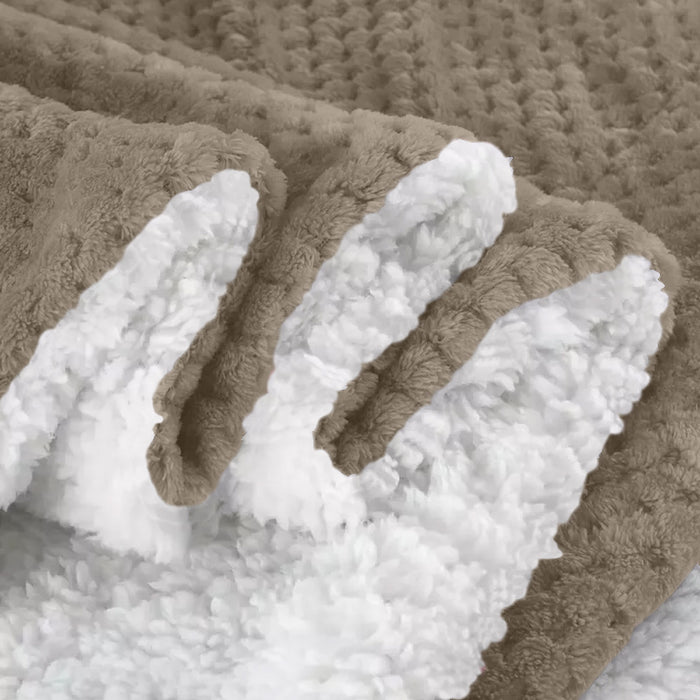 Coperta Plaid in Pile Sherpa Invernale Tinta unita 440 Gr/Mq Beige - Matrimoniale 200x230