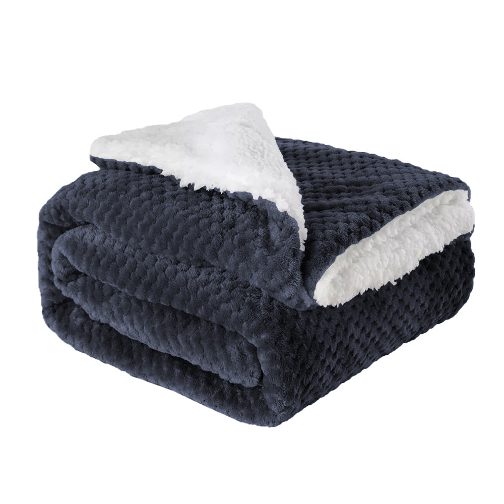 Coperta Plaid in Pile Sherpa Invernale Tinta unita 440 Gr/Mq Blu - Plaid 127x152