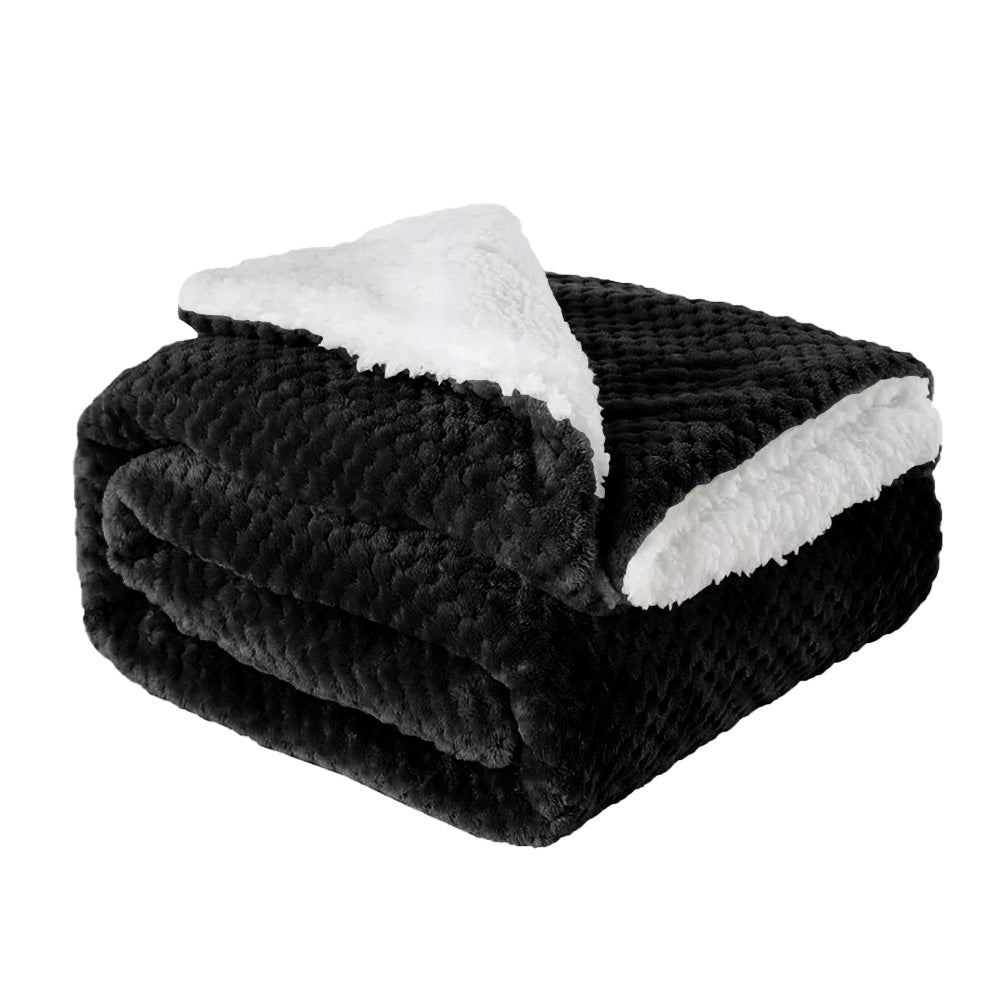 Coperta Plaid in Pile Sherpa Invernale Tinta unita 440 Gr/Mq Nero - Matrimoniale 200x230