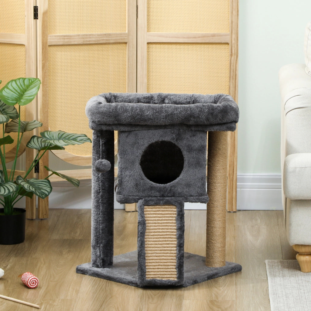 Albero tiragraffi con piattaforma, palla e casetta per gatti ¨C zephmum ¨C Beige 40x40x57 cm