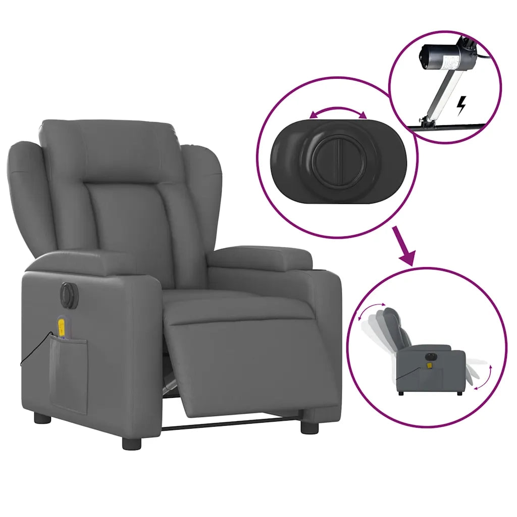 Poltrona Massaggiante Elettrica Reclinabile Grigio Similpelle 3204540