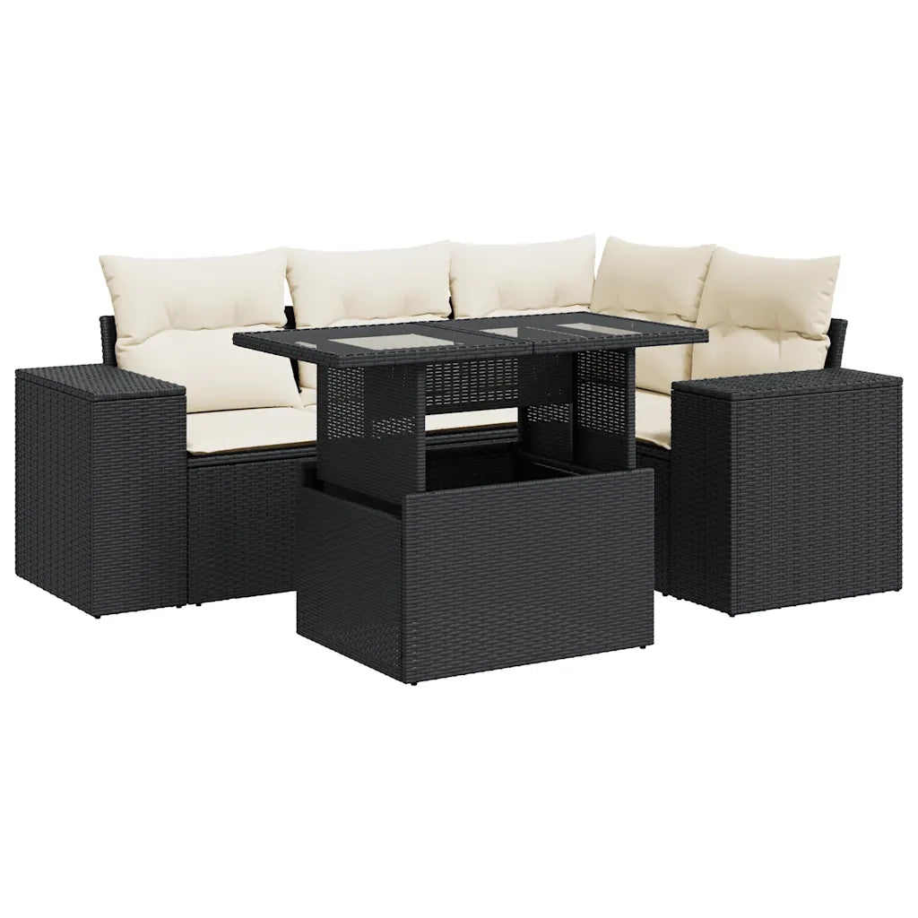 Set Divani da Giardino 5 pz con Cuscini in Polyrattan Nero 3326787