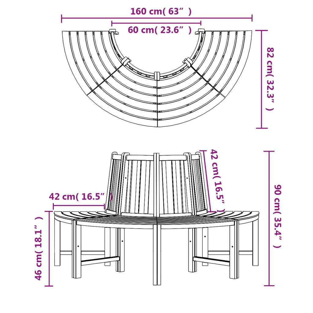 vidaXL Panche per Albero Semi Circolari 2pz Ø160cm Legno Massello Teak