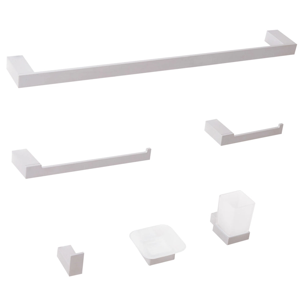 Set di 6 Accessori da bagno in alluminio argento con bicchiere e portasapone minimalisti