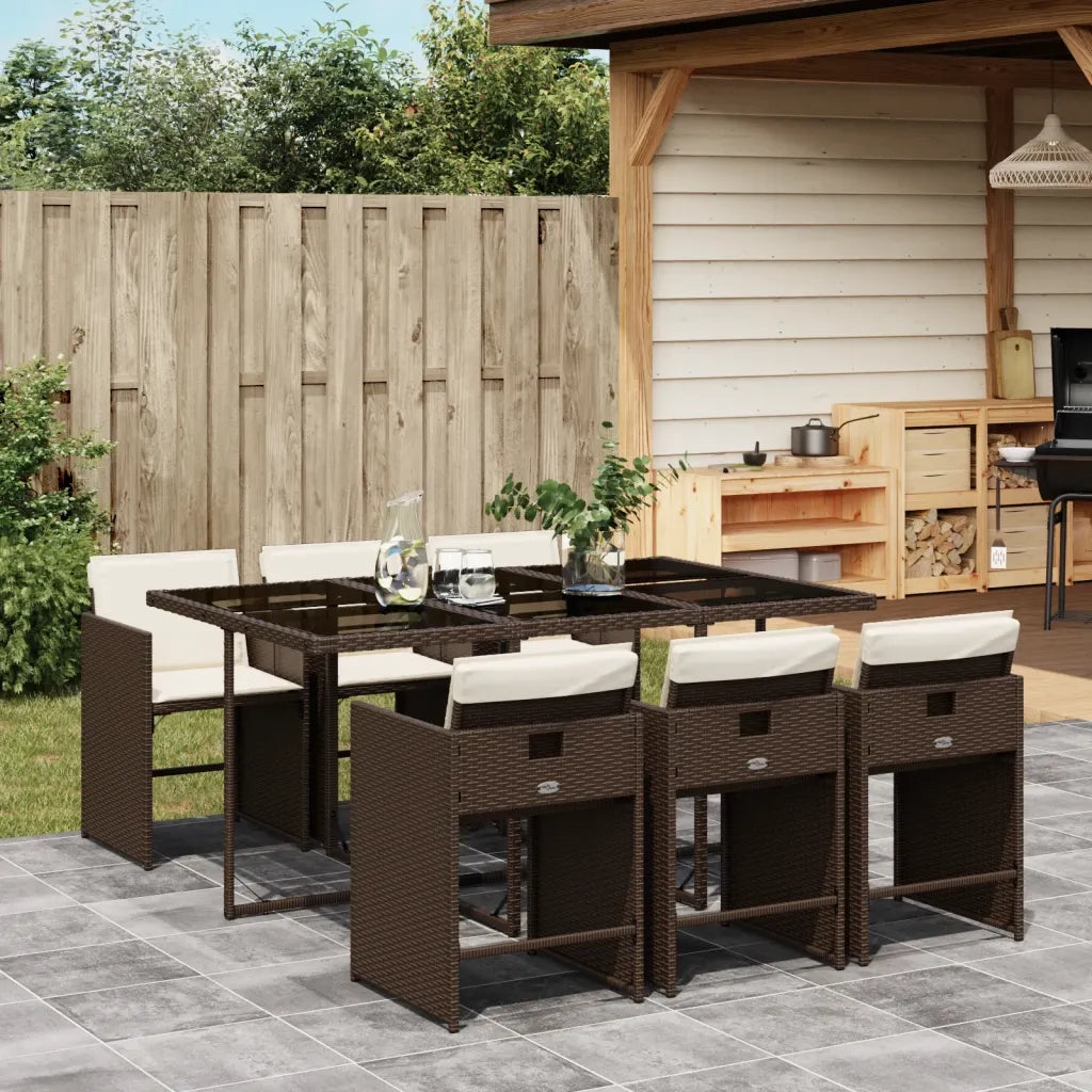 Set da Pranzo da Giardino 7pz | Set Salotto da Giardino con Cuscini in Polyrattan Marrone
