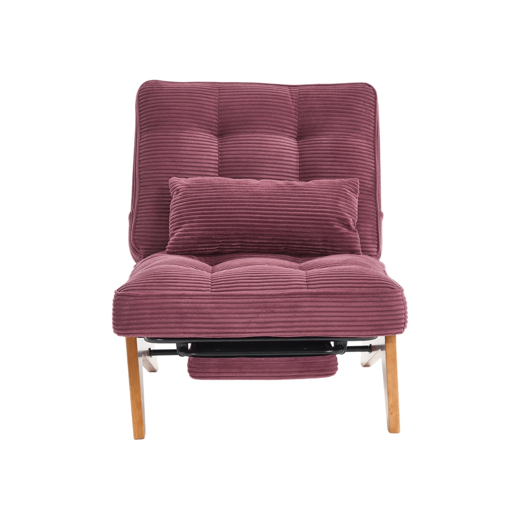OKWISH Poltrona Relax in Velluto a Coste, Schienale Regolabile con Cuscino Lombare e Gambe in Legno Massello, Rosso Vino